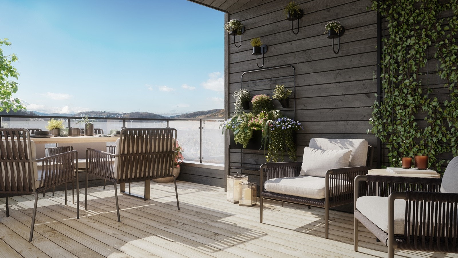 Flott takterrasse i andre etasje beliggende mot vest og gode solforhold. Galleribilde