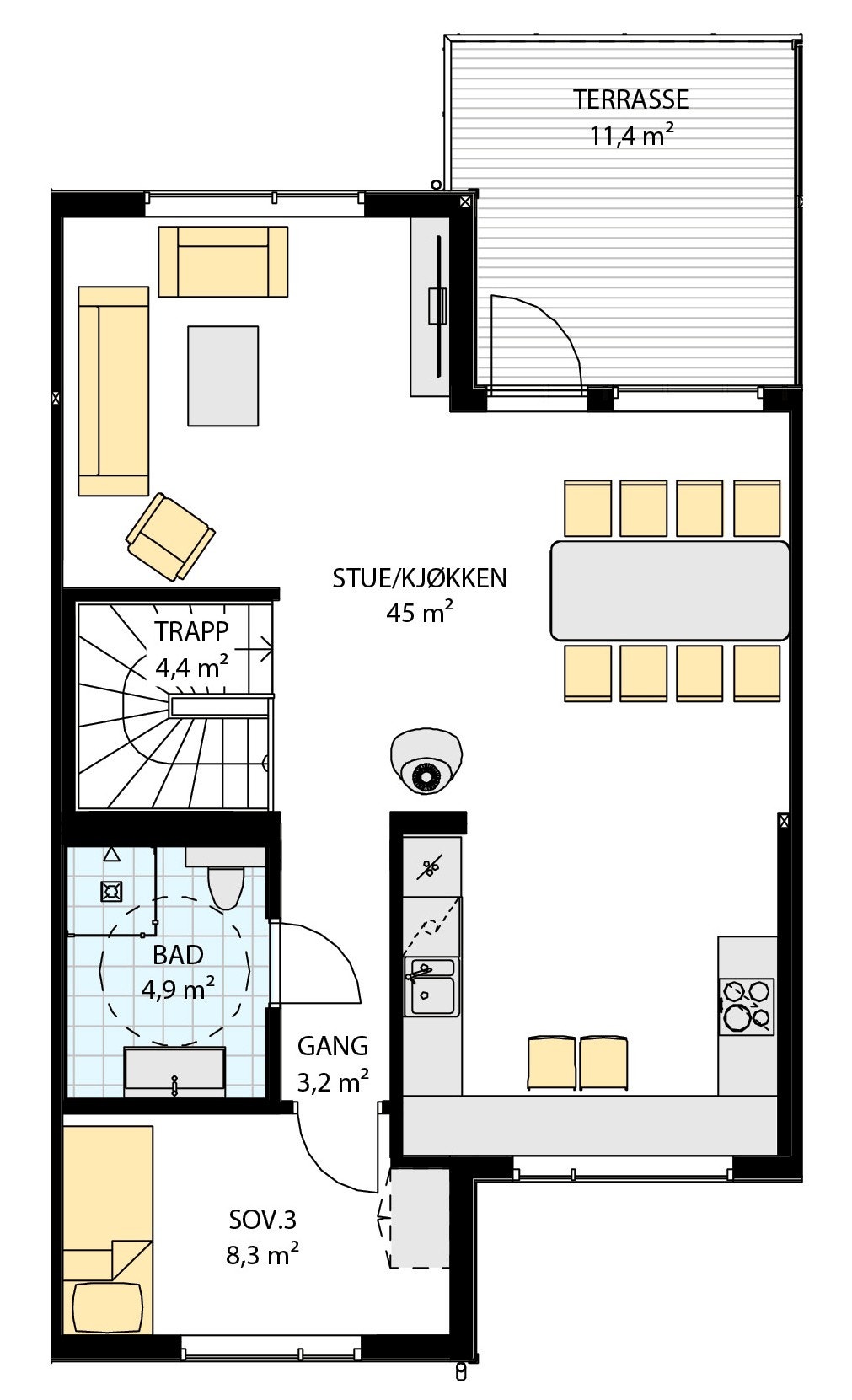 2. etg - Boenhet 9 har lik planløsning, bare speilvendt. Galleribilde