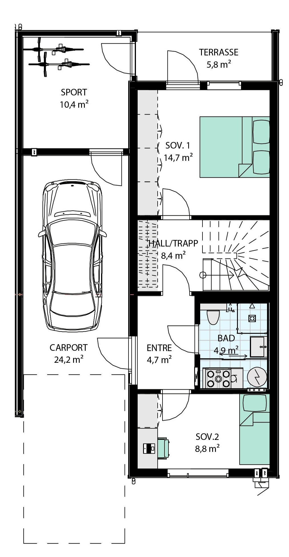 1. etg - Boenhet 1 og 4 i hus 12 er like, bare speilvendt. Galleribilde