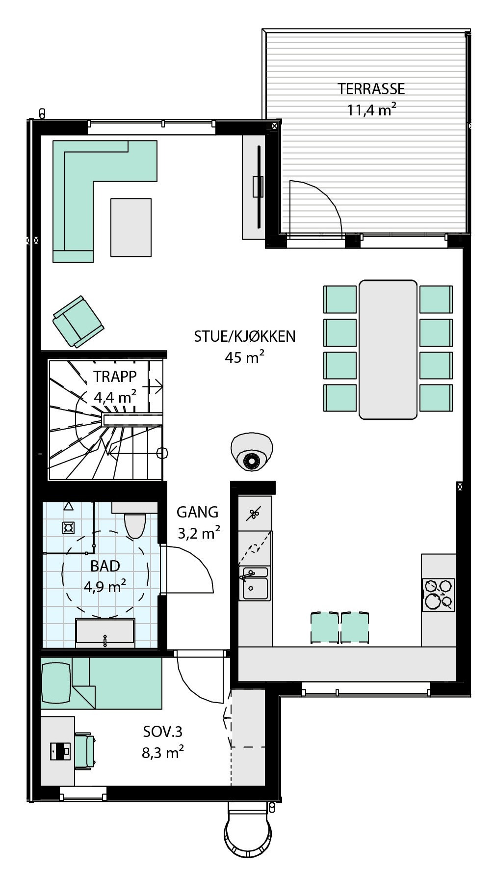 2. etg - Boenhet 2 og 3 i hus 12 er like, bare speilvendt Galleribilde