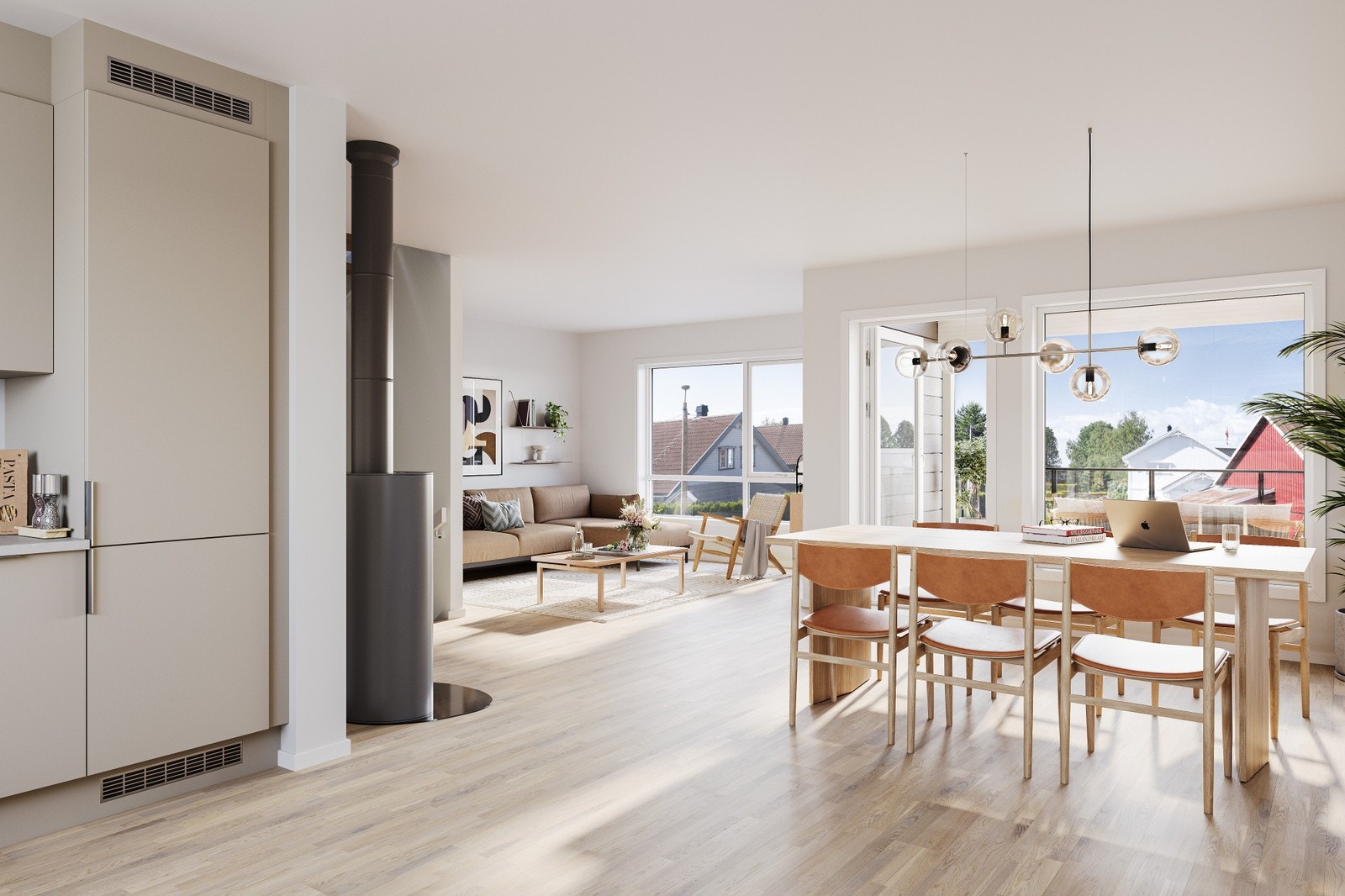 Romslig stue og kjøkken Galleribilde