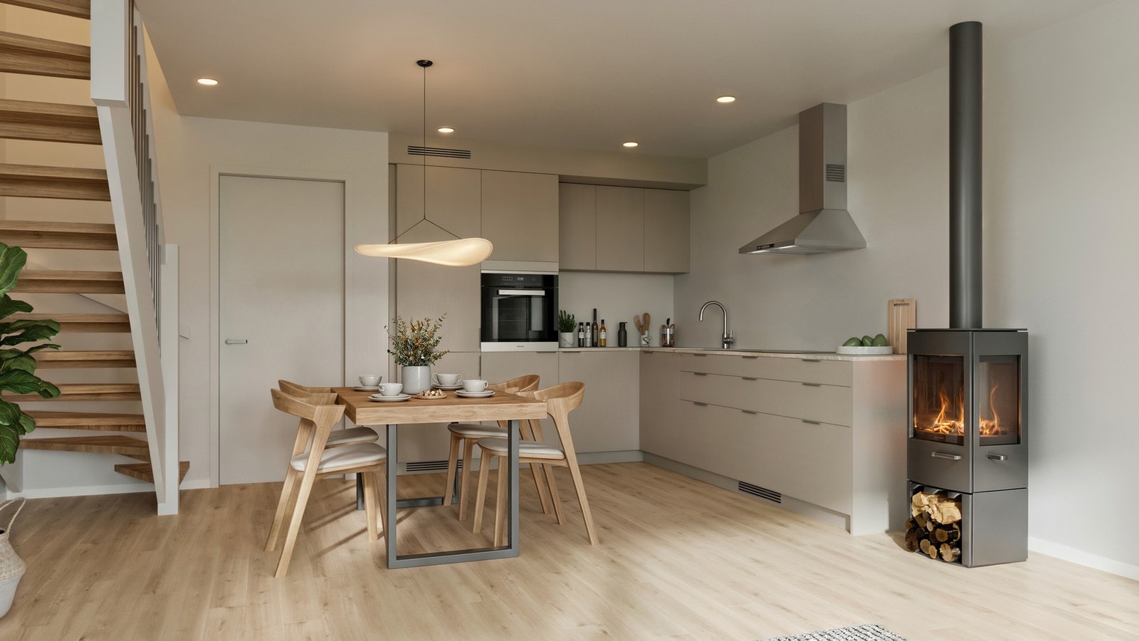 Boligene får stue og kjøkken i åpen løsning i første etasje. Varmekabler i gulv i alle rom i første etasje. Galleribilde