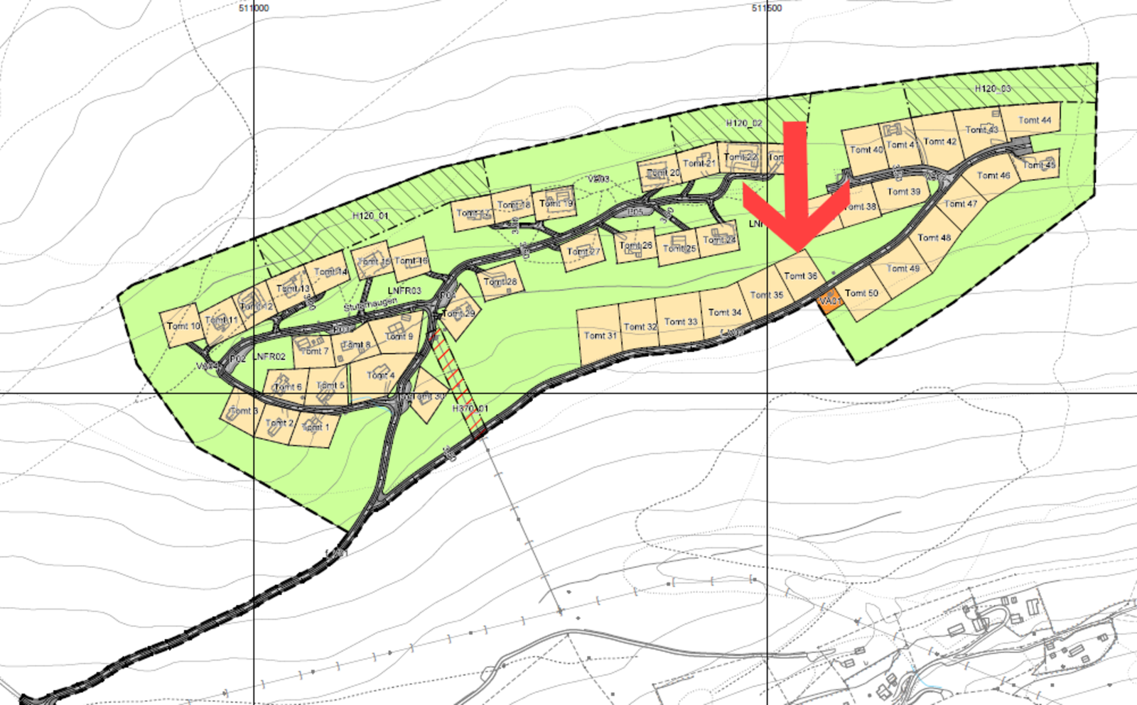 Tomtekart med nr 36 markert Galleribilde