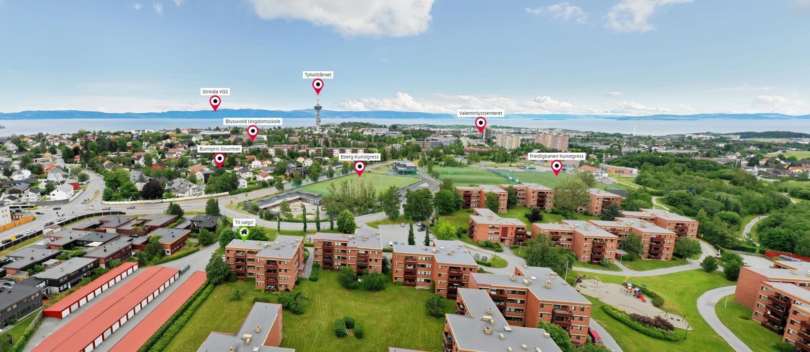Klikk deg inn på "360-visning" - ikonet og gjør deg kjent med nabolaget. Galleribilde