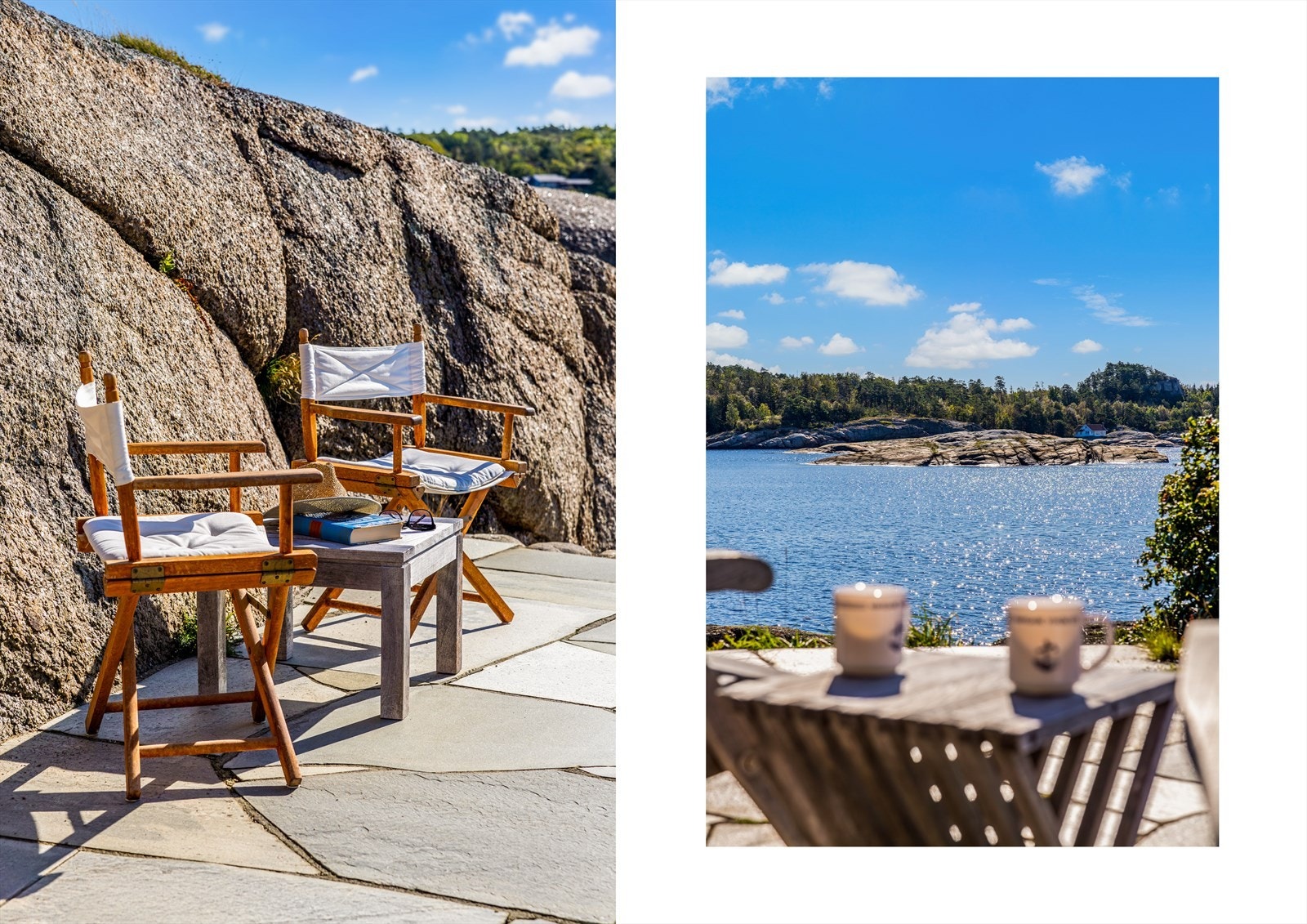 De mange terrassene har sol fra morgen til kveld, og ligger lunt plassert mellom svaberg og mur. Galleribilde