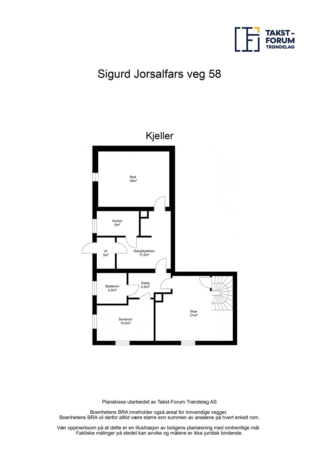 Planskisse kjelleretasje. Her er det egen inngang Galleribilde
