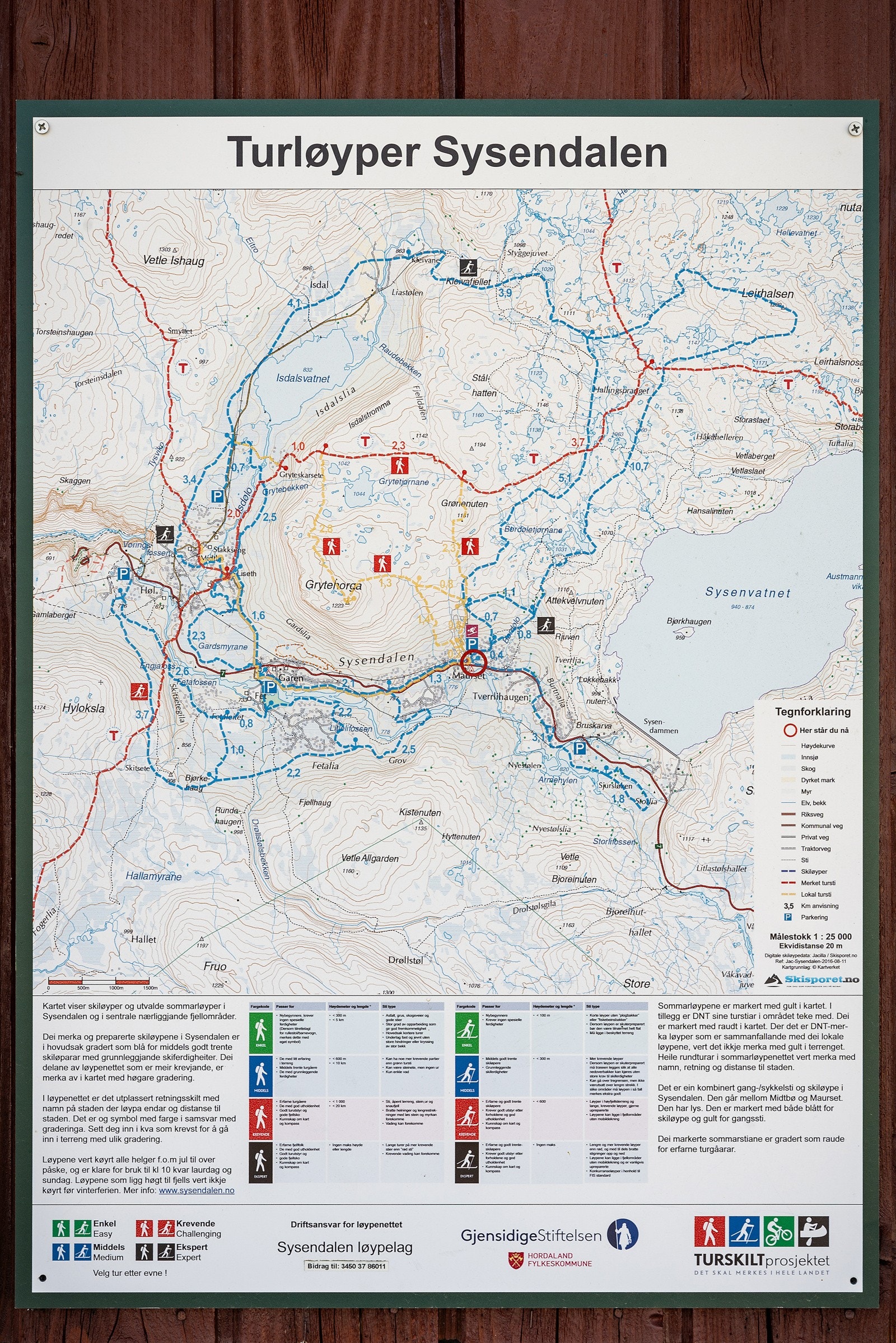 Oversiktskart over turløyper i Sysendalen. Galleribilde