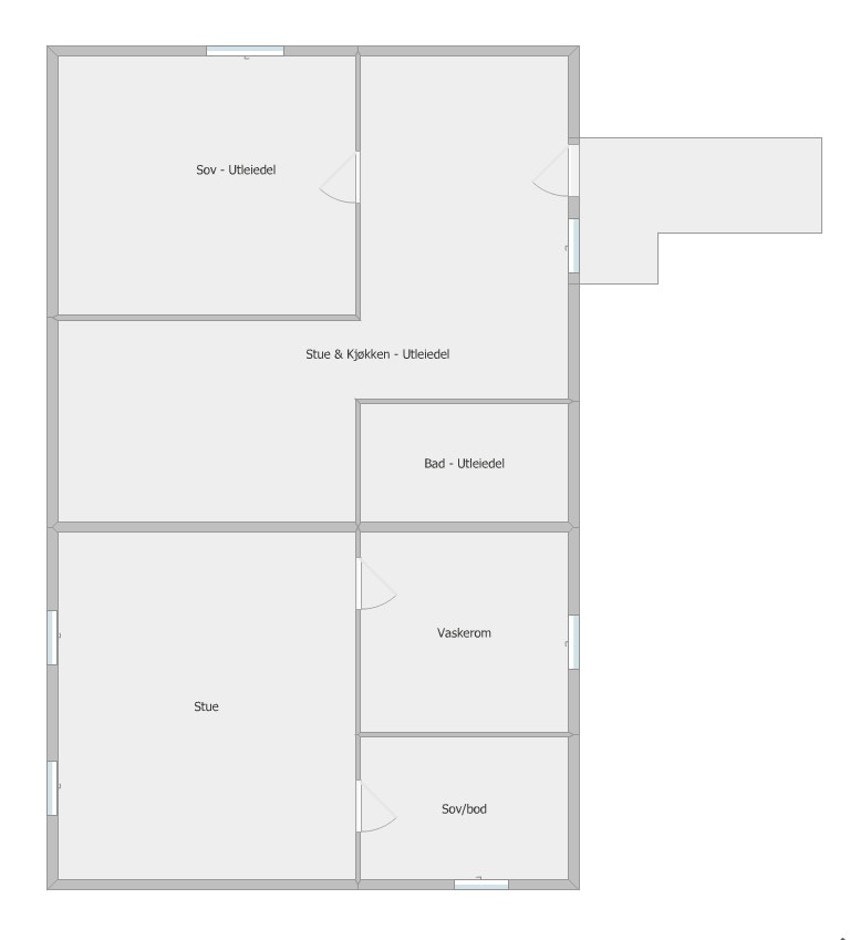 Plantegning kjeller viser rommene slik de er benyttet i dag. Rom i kjeller ikke søkt bruksendret og er derfor ikke godkjent. Galleribilde