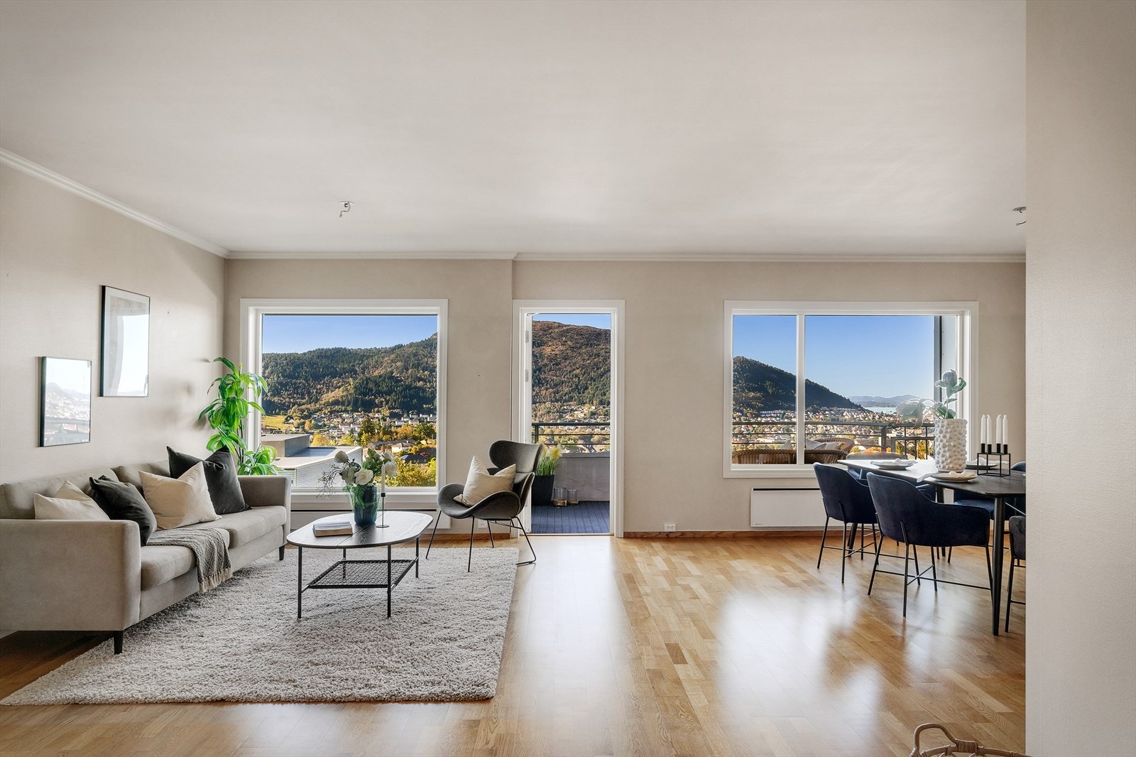 - Fra stue og kjøkken kan du også beundre den nydelige utsikten - Galleribilde