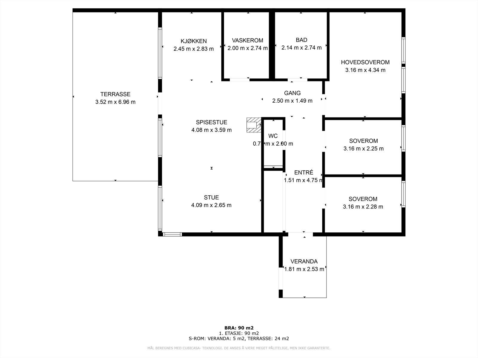 NB! Alle bilder i denne annonsen er hentet fra Kapellanveien 16, som har en lik innvendig inndeling og planløsning, men med entre på motsatt side. Galleribilde