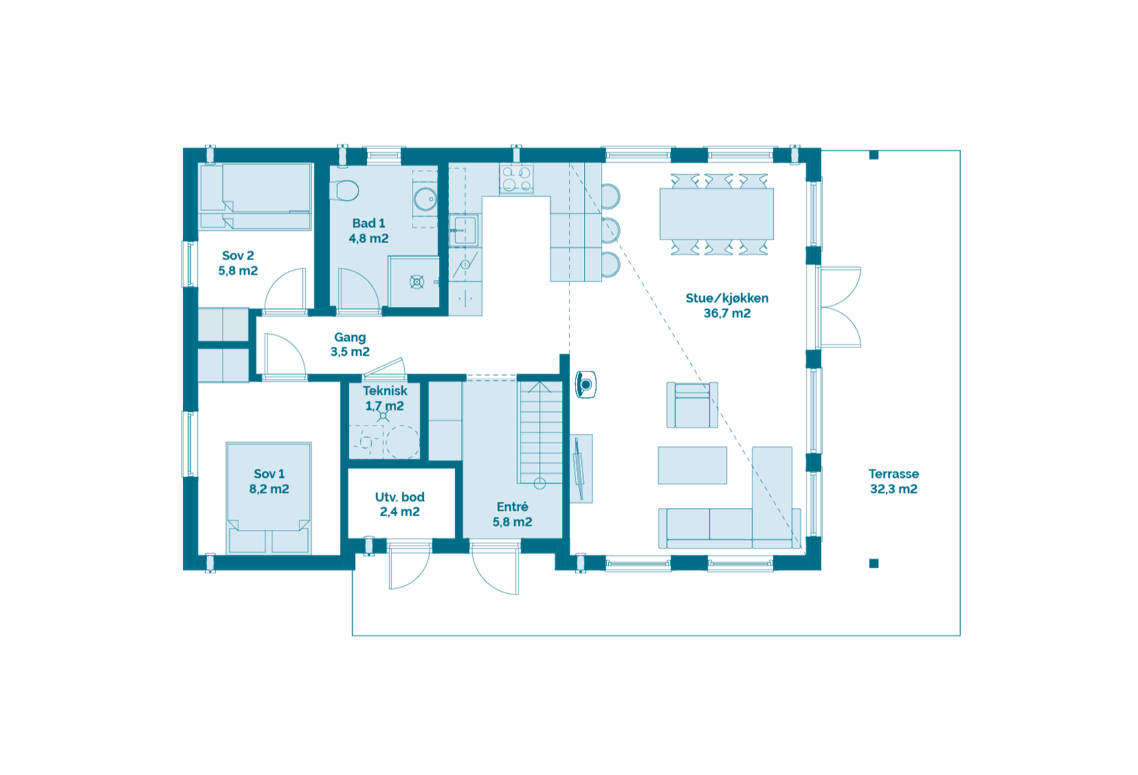 Plantegning hovedplan Frøya 75 Galleribilde