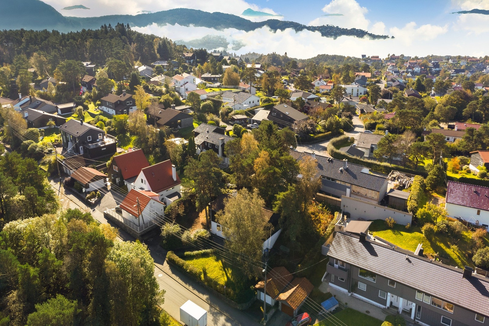 Nabolag med velholdte og pene eiendommer Galleribilde