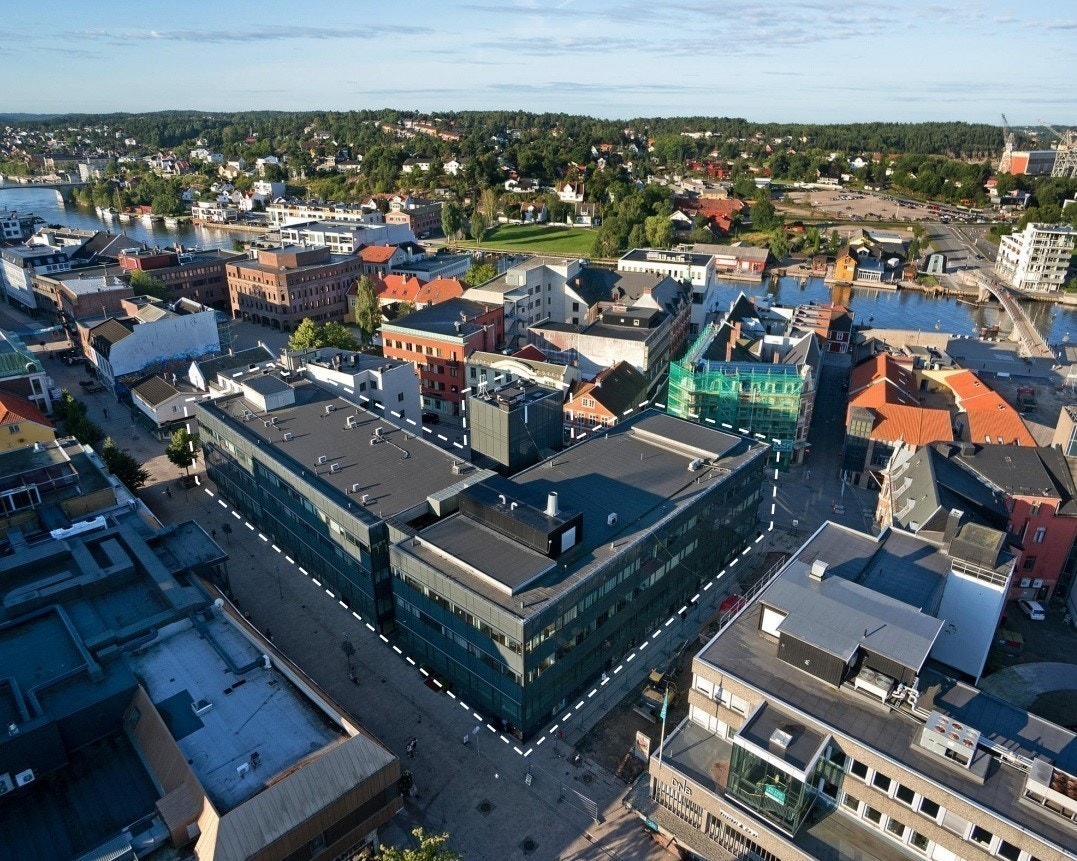 Brage Fram-gården midt i hjerte av Fredrikstad sentrum.
Bygget utgjør ca. 7.000 kvm Galleribilde