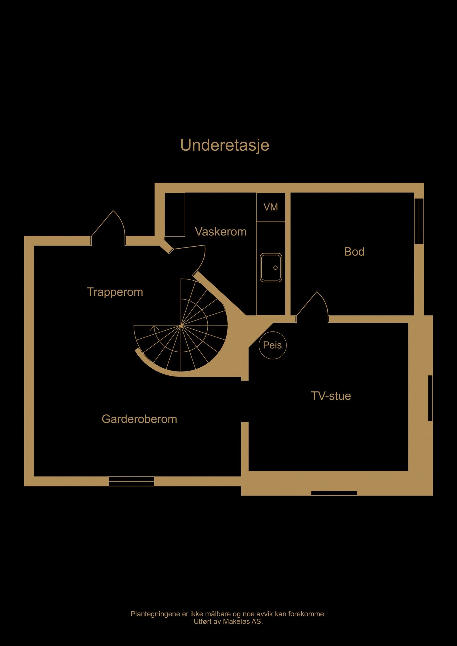 Kjelleren inneholder følgende: Vaskerom/bod, garderobe, tv-stue og innvendig bod. Galleribilde