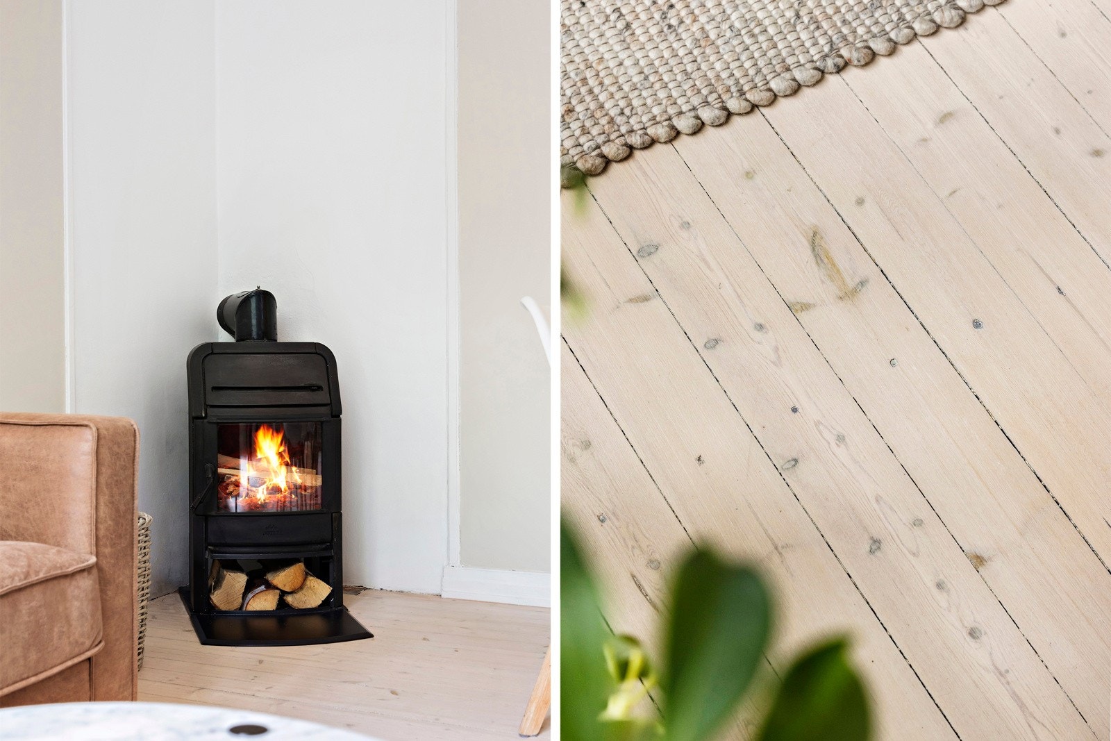 Boligen har lekre, originale tregulv og ildsted. Galleribilde