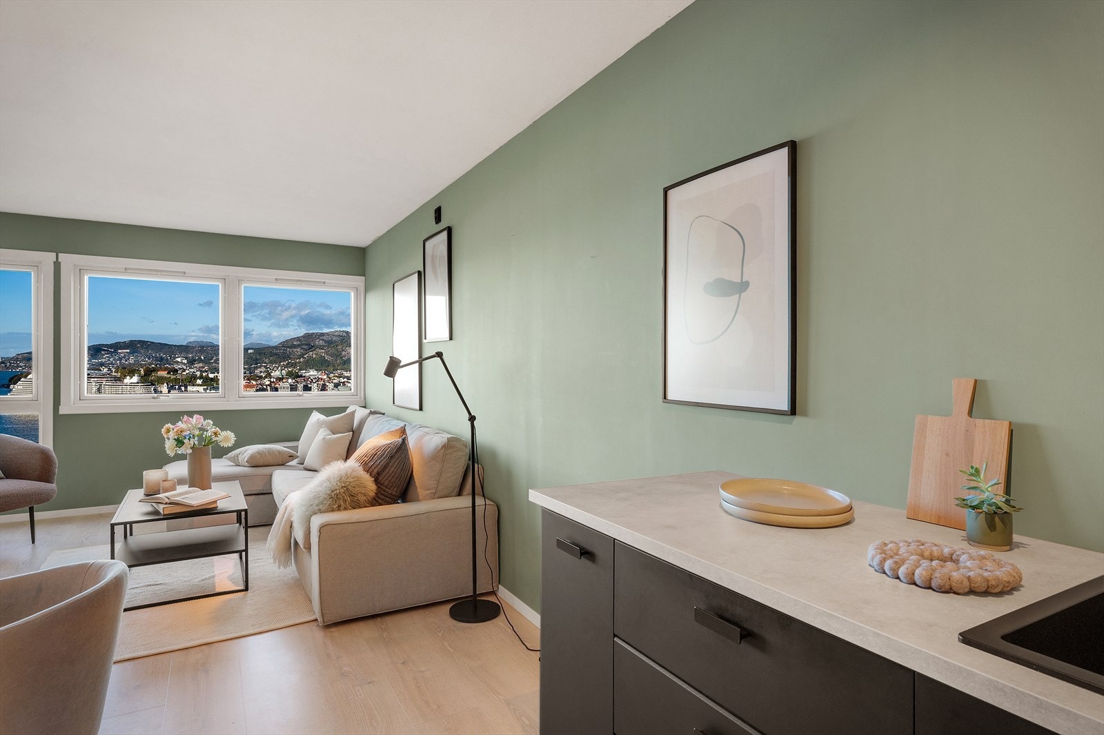 - Det er integrert platetopp, stekeovn, mikrobølgeovn, frys/kjøleskap og oppvaskmaskin - Galleribilde