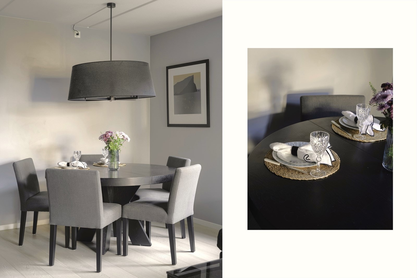 God plass til et romslig spisebord ifm. kjøkken/stue for sosiale lag. Galleribilde