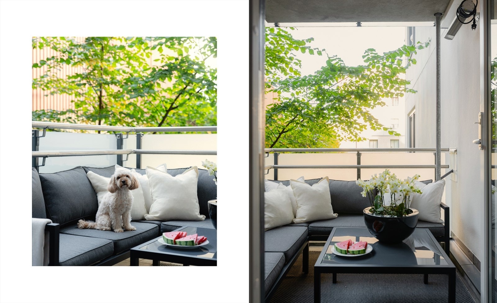 Den overbygde balkongen gjør at flere av årstidene kan nytes utendørs. Varmelampen bidrar til god temperatur på de kjøligere kveldene. Firbente er også velkomne i borettslaget. Galleribilde