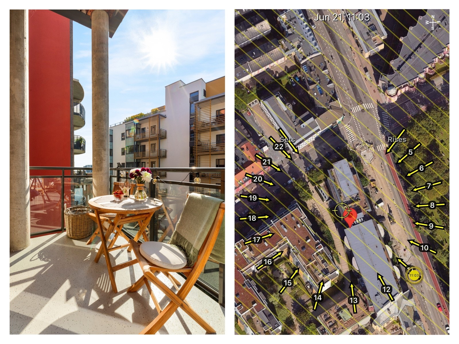 Solkart midtsommer. Selger informerer om svært gode solforhold fra ca. 13:00-21:00. Som beboer i borettslaget disponerer du også to takterrasser Galleribilde