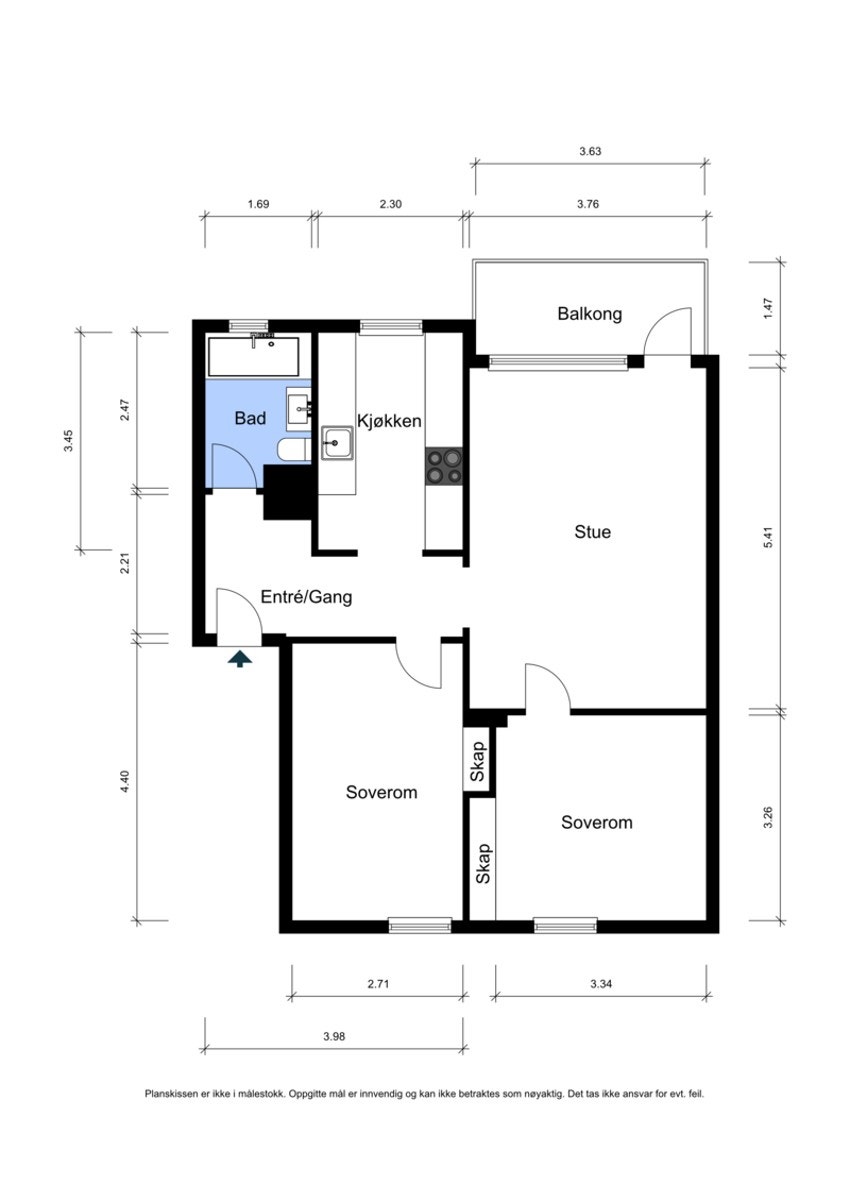 Plantegning. I tillegg medfølger det to boder, én i kjeller og én på loft. Galleribilde