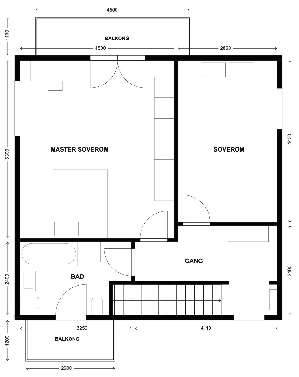 Plantegning, 2. etasje i hovedhuset.
Avvik kan forekomme, og tegningen er ikke målbar. BRA kan ikke beregnes ved benytte tallene pà plantegningen. Galleribilde
