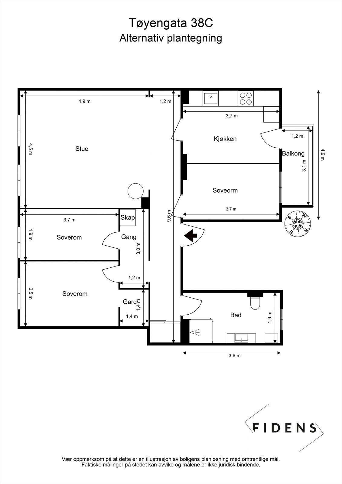 Alternativ plantegning med 3 soverom. Galleribilde