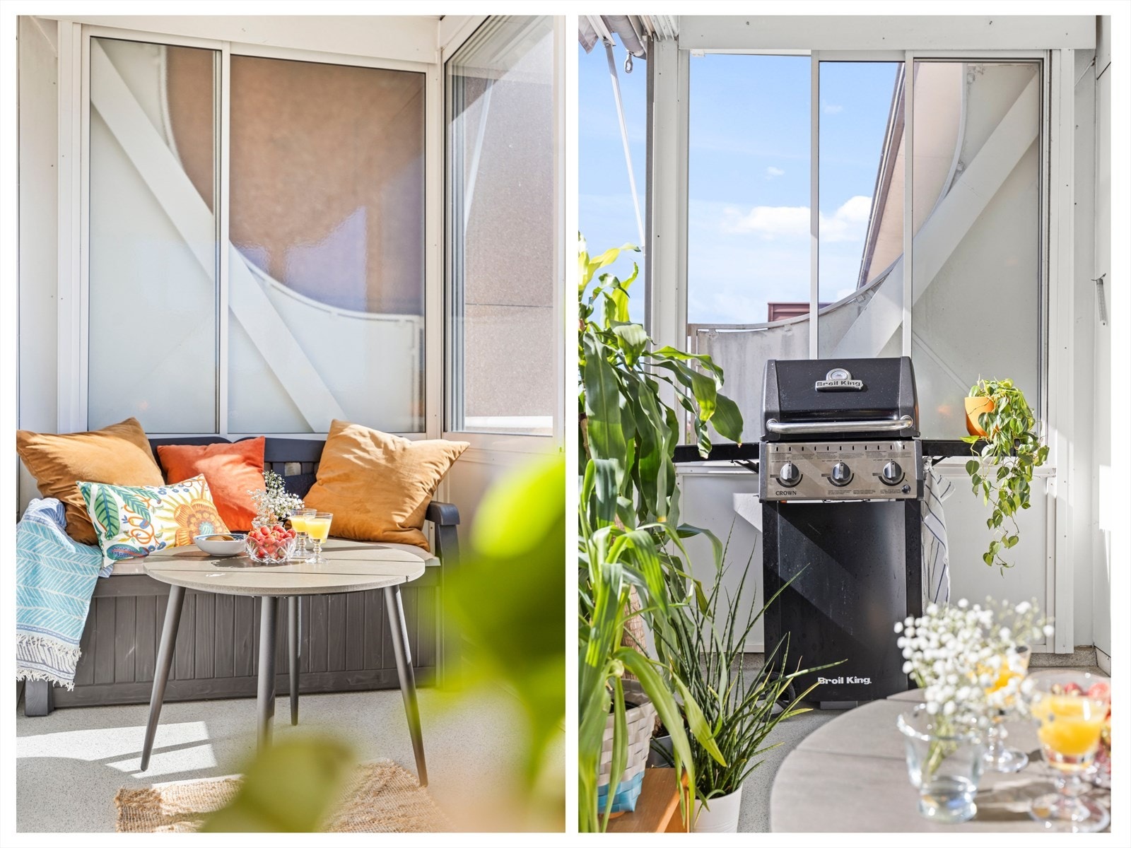 Her kan du skape din egen grønne oase med planter og blomster, og den innglassede løsningen gjør balkongen brukbar året rundt, uavhengig av vær. Galleribilde