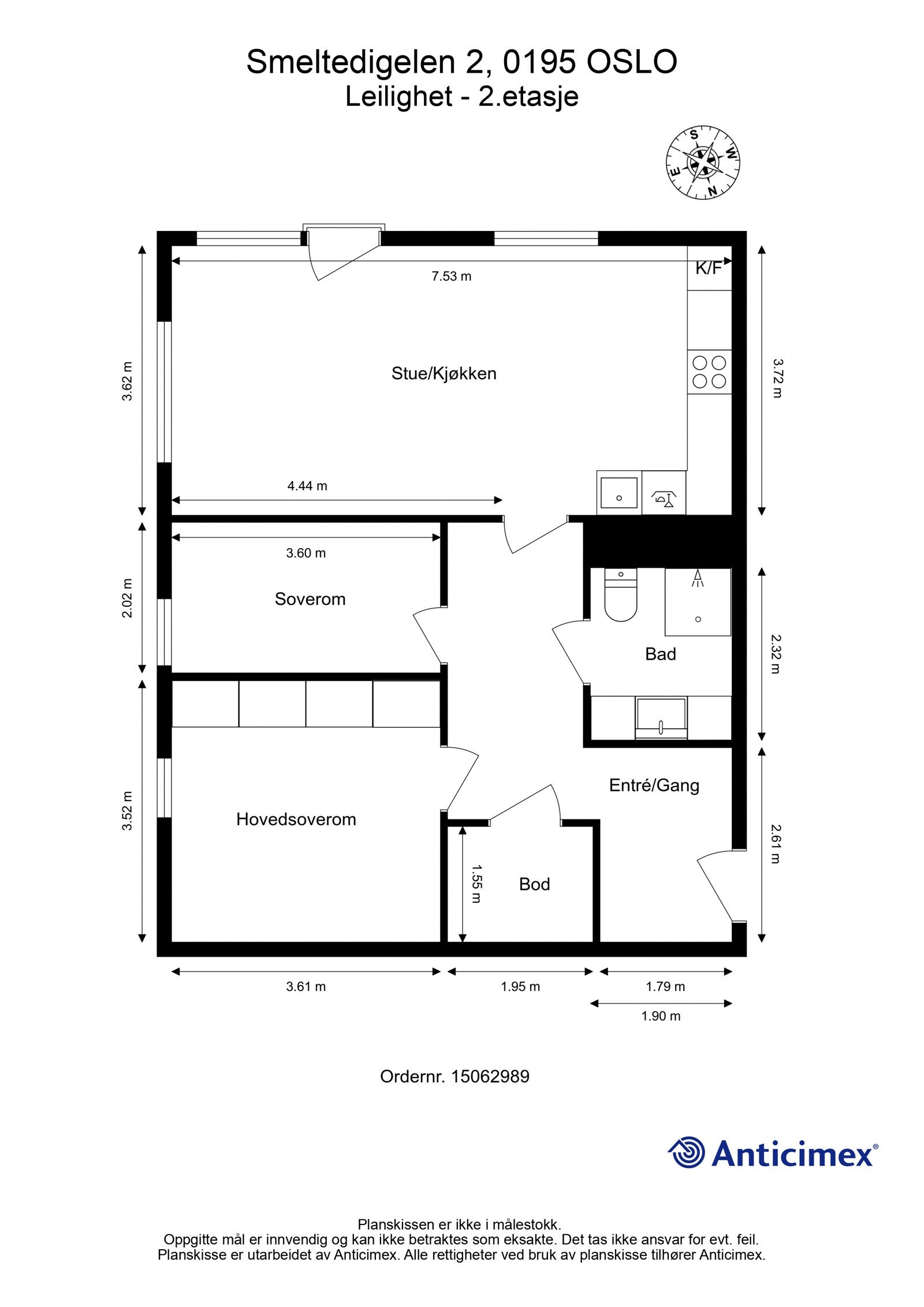 Plantegning. Hjørneleilighet i 2. etasje. Galleribilde