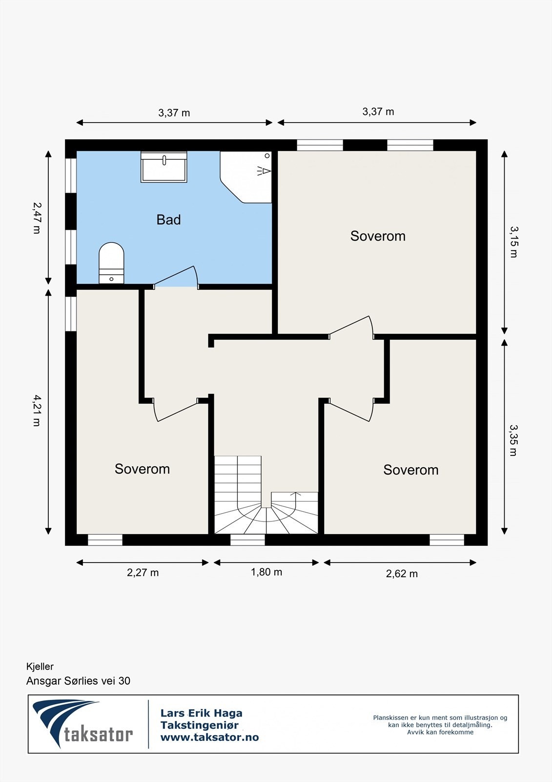 - Planskisse av underetasje fra takstmann -
Innredning i kjeller er ikke godkjent. Galleribilde