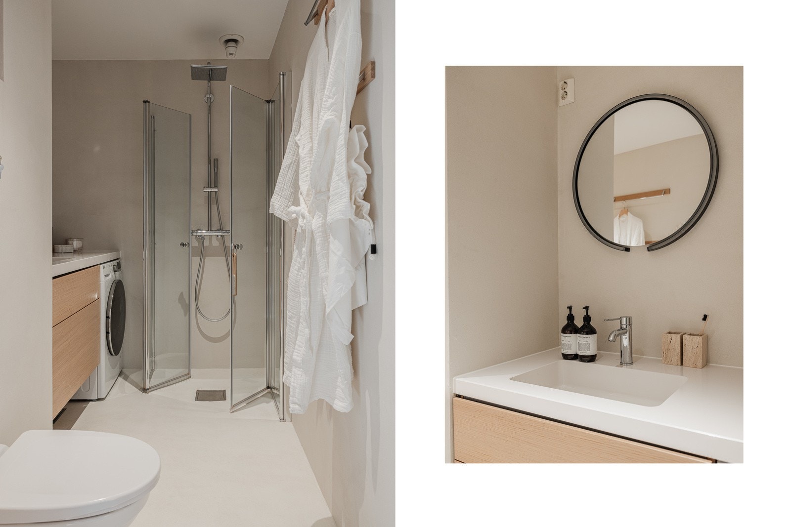 Ny baderomsinnredning fra Dansani med spesialtilpasset silestone benkeplate. Galleribilde