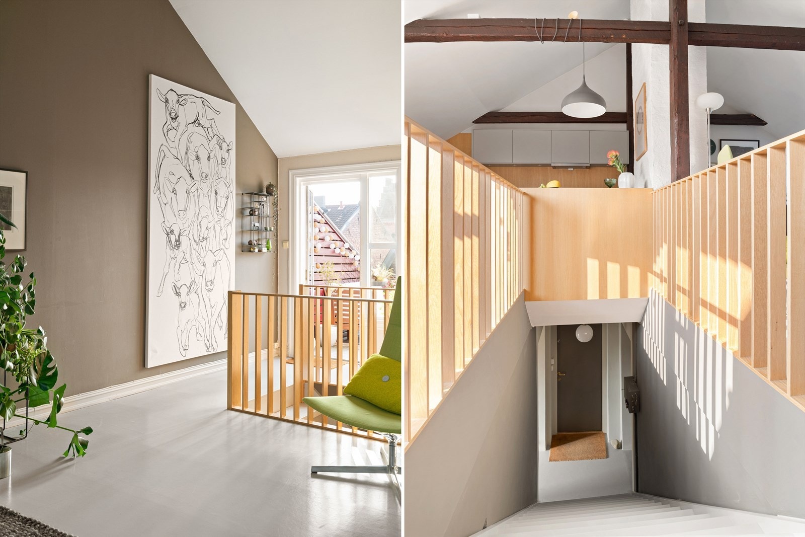 Den lekre trappen fungerer som en fin romdeler i toppetasjen mellom de ulike sonene. I underetasjen ligger alle 3 soverommene behagelig tilbaketrukket fra den sosiale sonen sammen med baderommet. Galleribilde