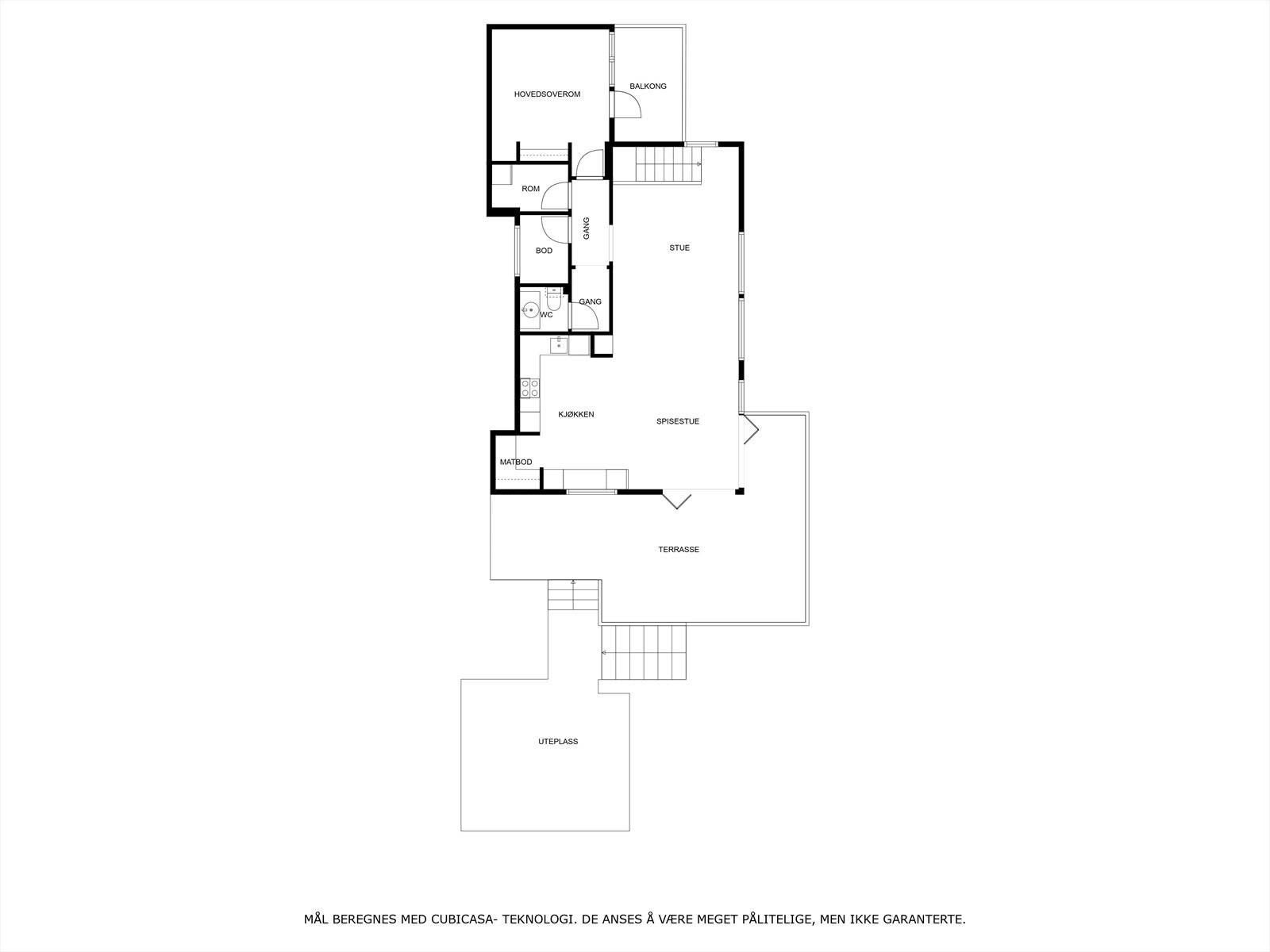 Plantegning over hovedetasje. Planløsningen er god og gjør det enkelt å innrede etter eget ønske og behov. Galleribilde