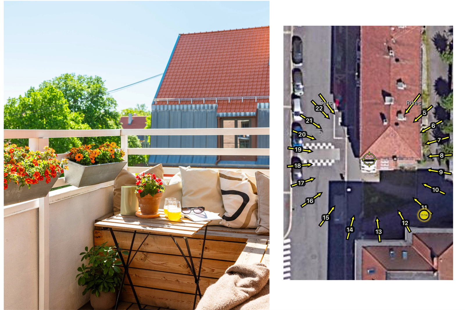 Balkongen er sørvendt og man har sol fra ca. 0830 - 2000 Galleribilde