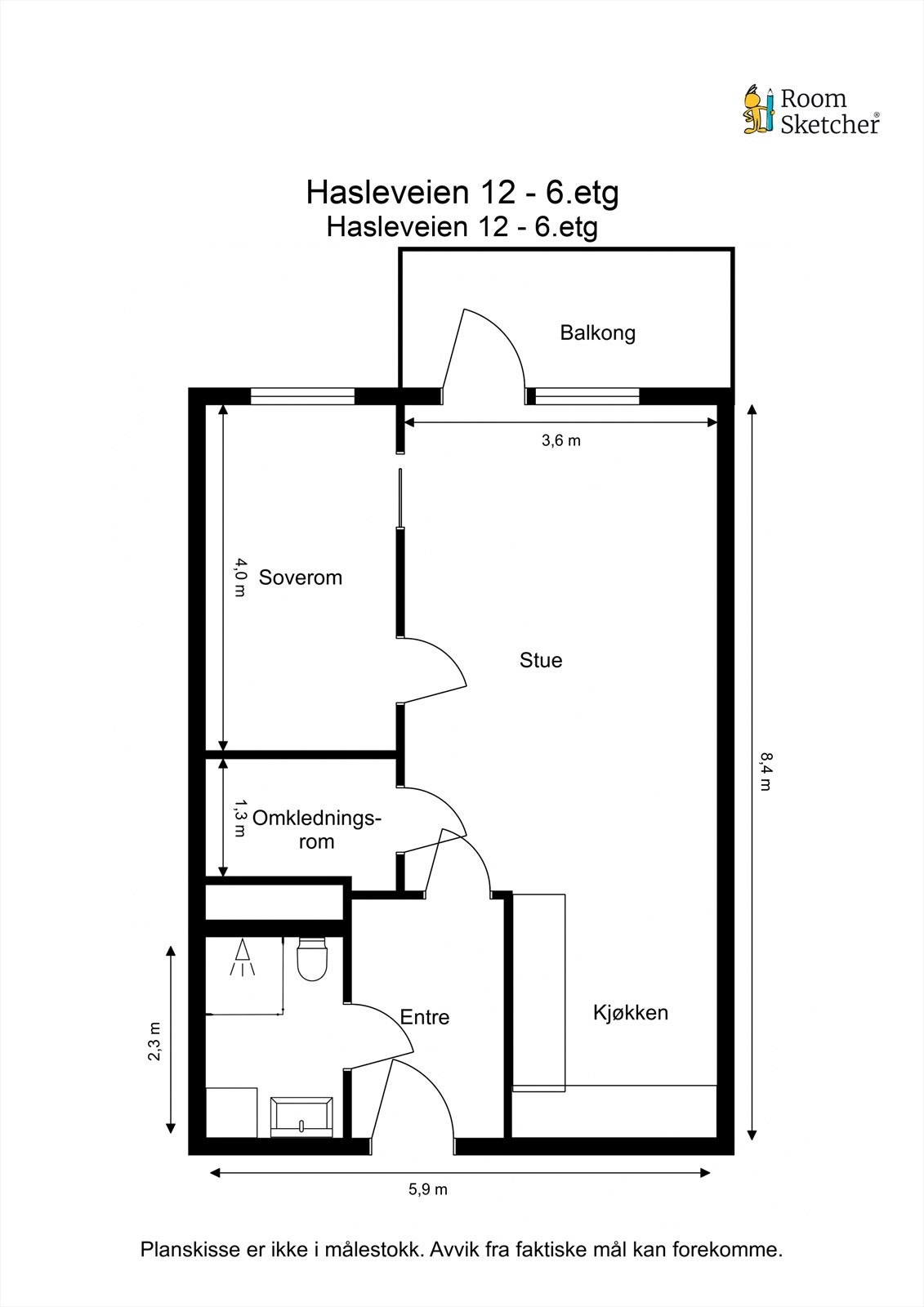 God planløsning med utgang til balkong på ca. 5,5 kvm. Leiligheten er i 6. etasje med heisadkomst. Galleribilde
