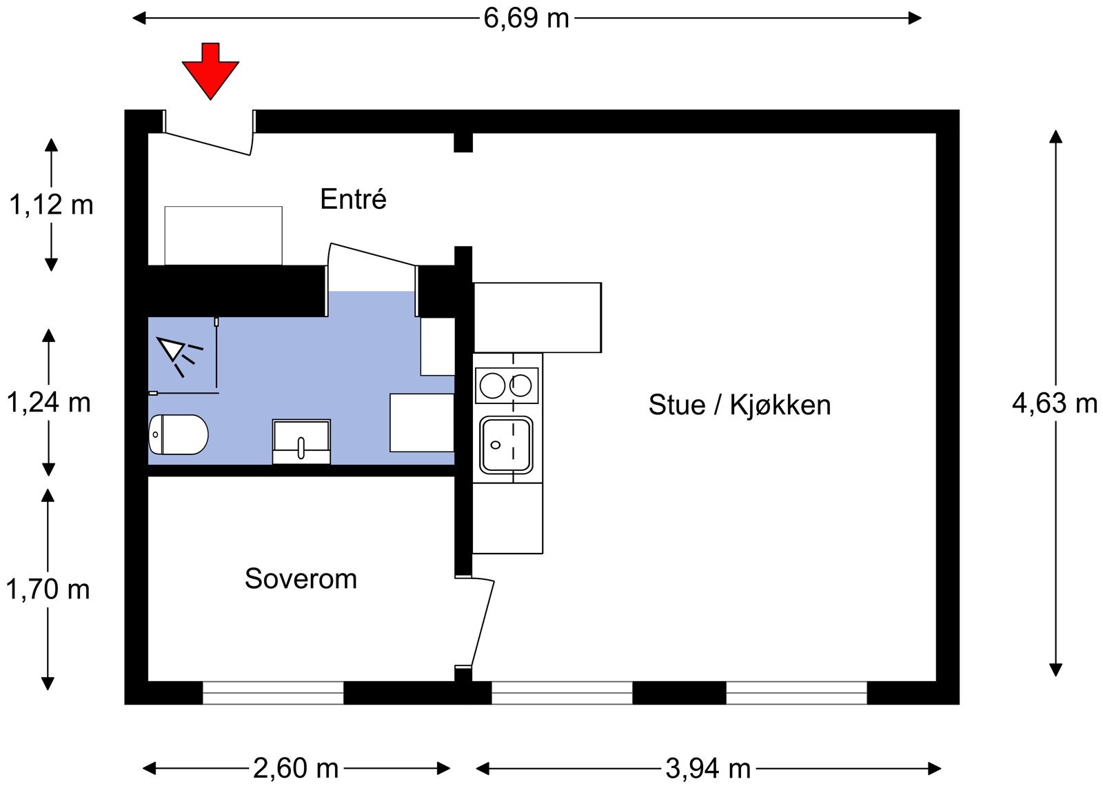 Vi begynner med plantegningen slik at du får god oversikt før du blar videre. Planløsningen er for øvrig svært optimal. Galleribilde