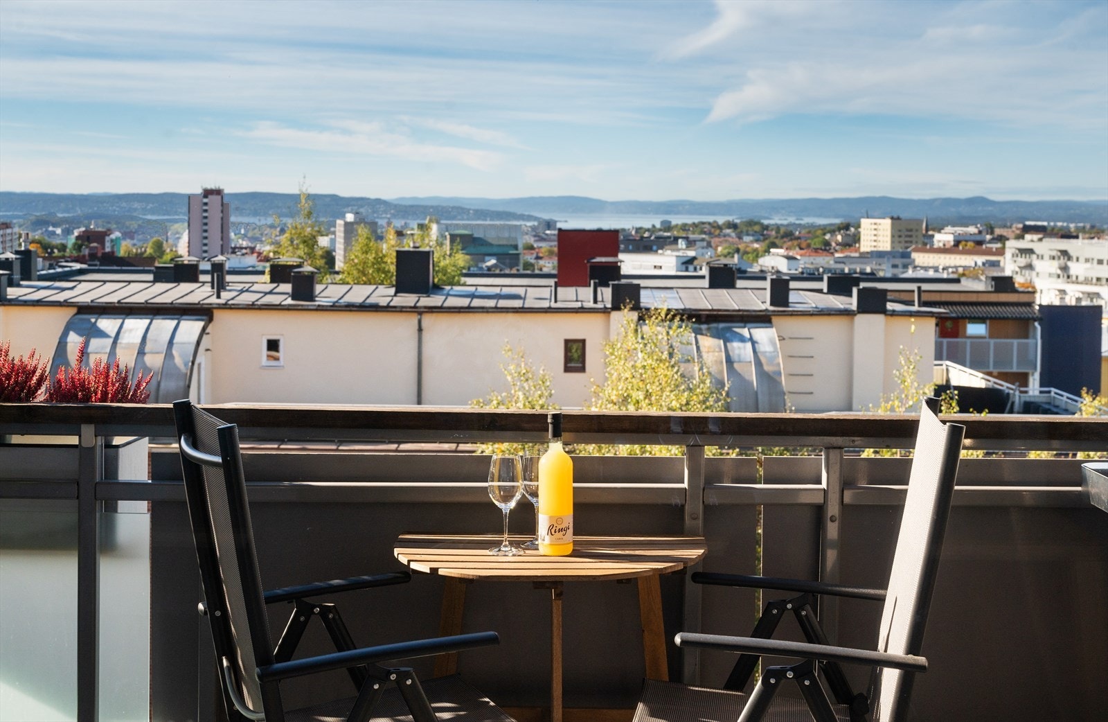 Spektakulær utsikt over by og fjord Galleribilde