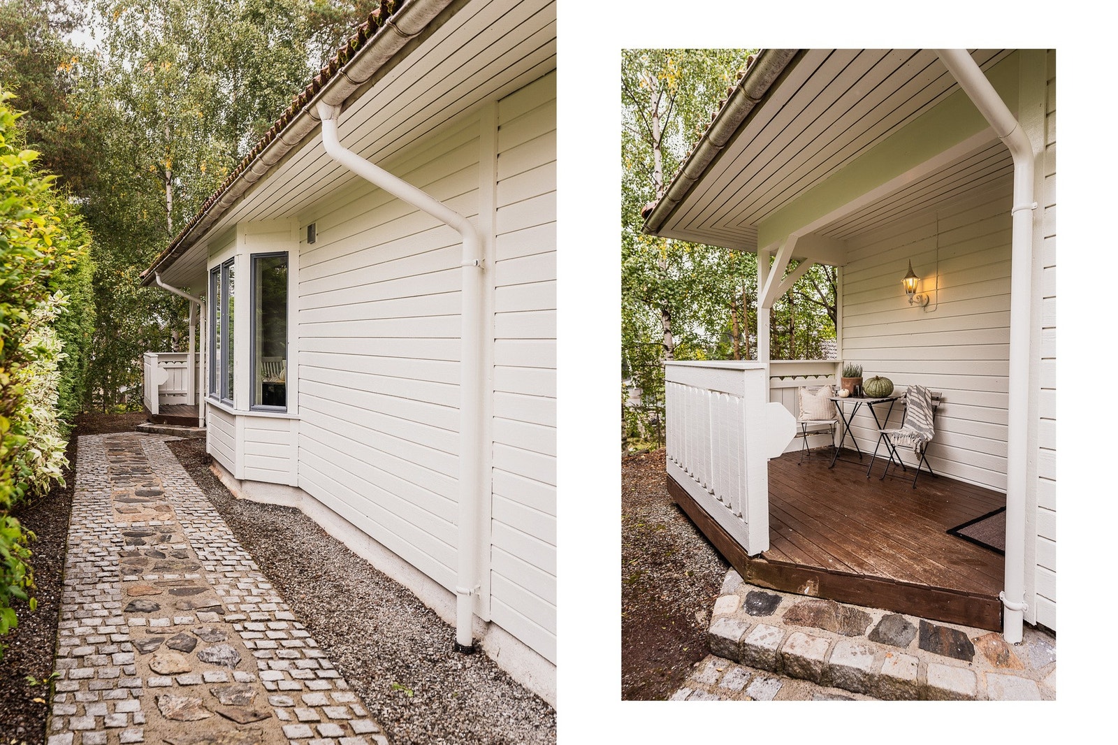 Inngangspartiet ligger skjermet på baksiden, med adkomst via steinsatt gangvei. Galleribilde