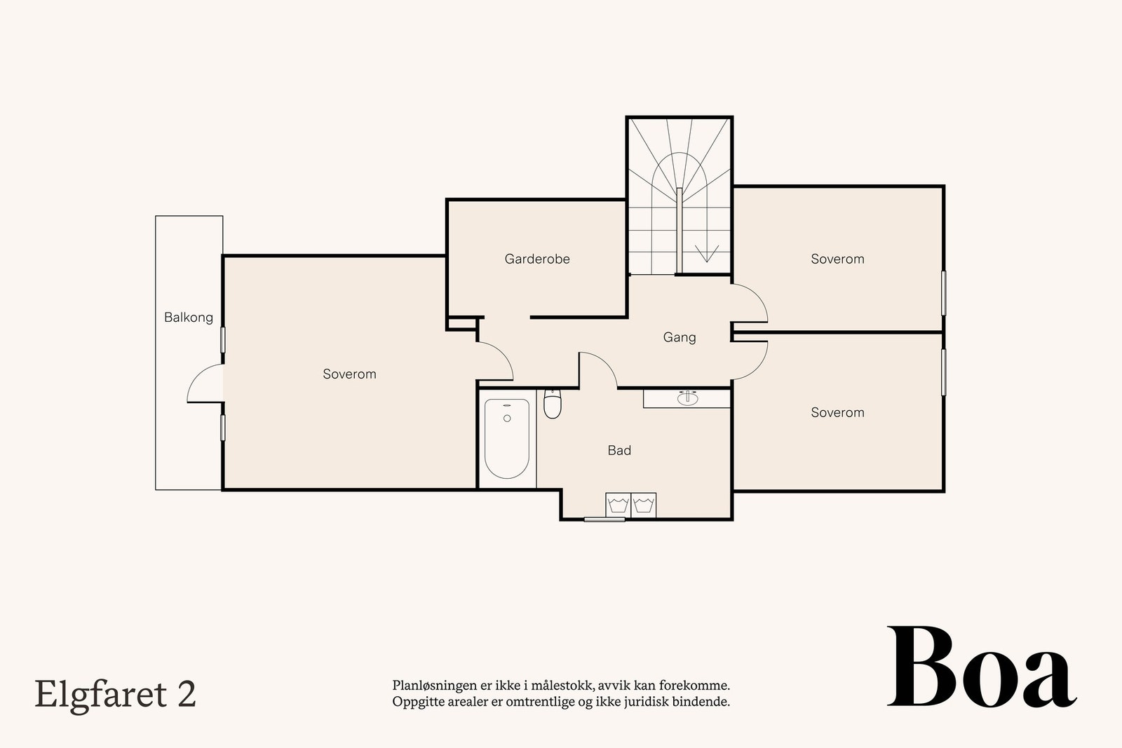 2. etasje: Gang, trapperom, bad/vaskerom, 3 soverom og garderobe. Galleribilde