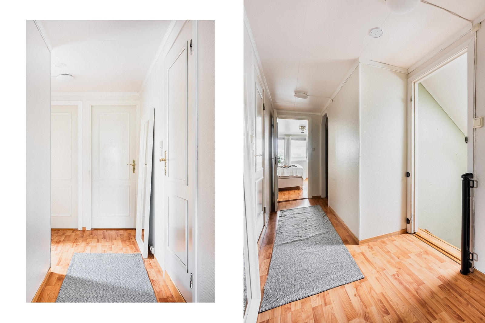 Gangen i andre etasje fører inn til tre soverom, omkledningsrom og bad/vaskerom. Galleribilde