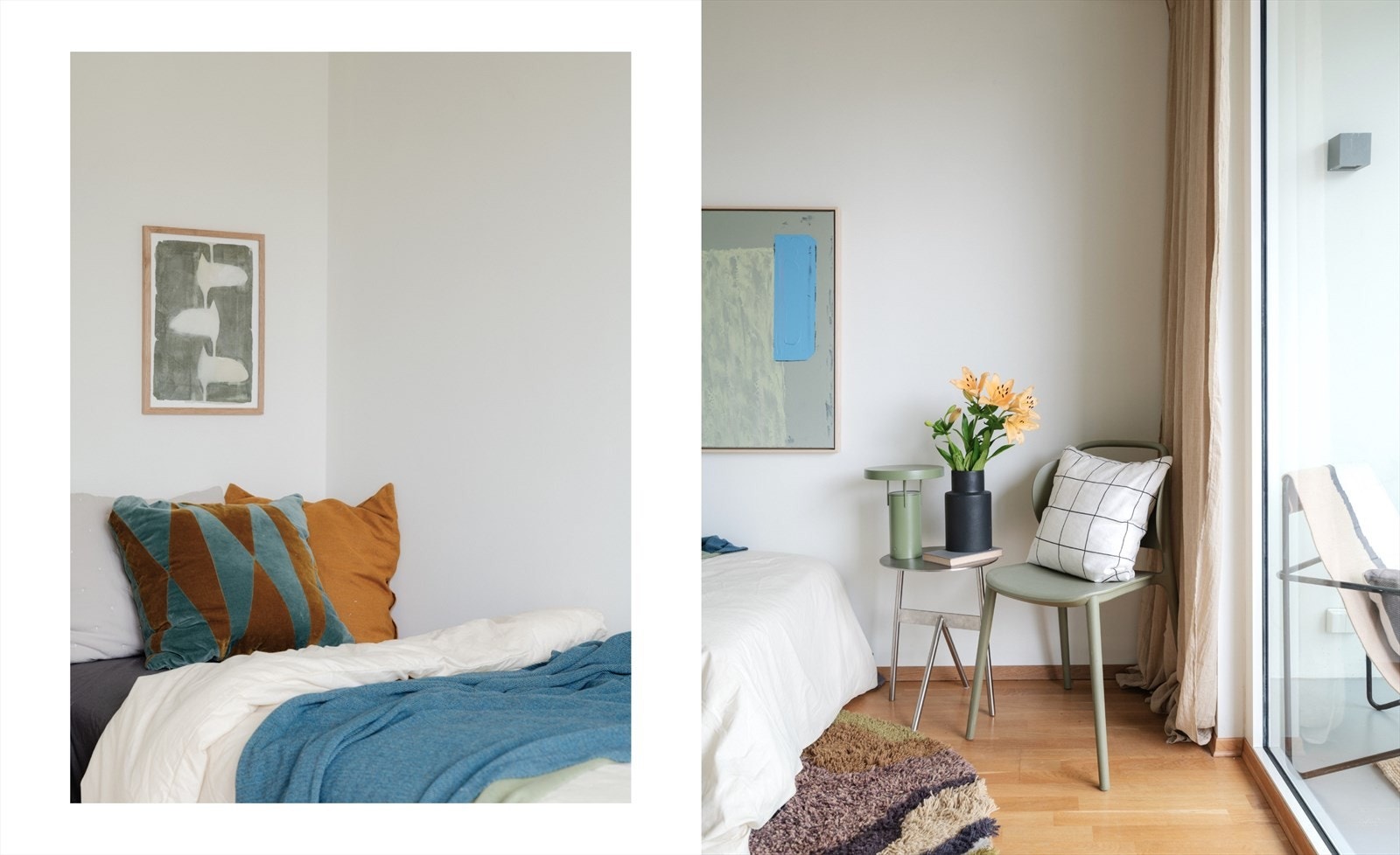 Lyse veggflater og 3-stavs parkett på gulv. Galleribilde