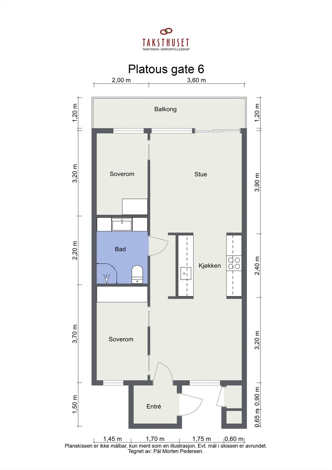 Plantegning. I tillegg disponerer leiligheten en kjellerbod på ca. 4,4 m2 og en bod ved inngangen på ca. 0,5 m2. Galleribilde