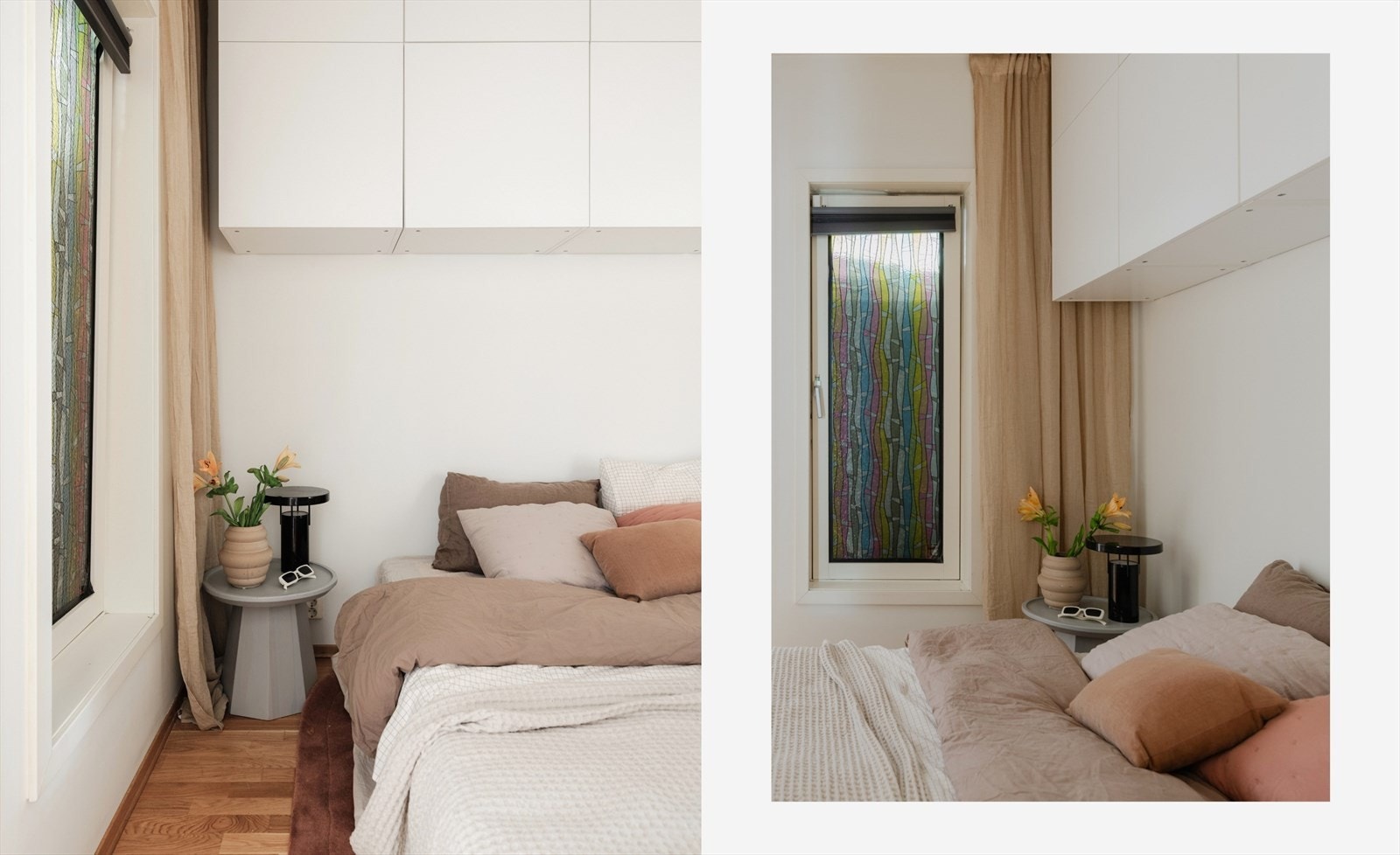 Vindu ut mot svalgang og rolige omgivelser. Galleribilde