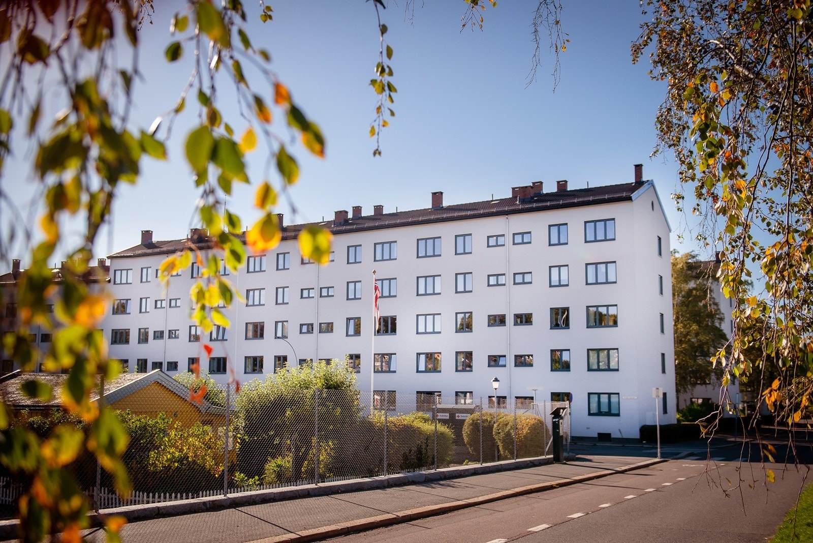 Baksiden av bygget mot kolonihagene Galleribilde