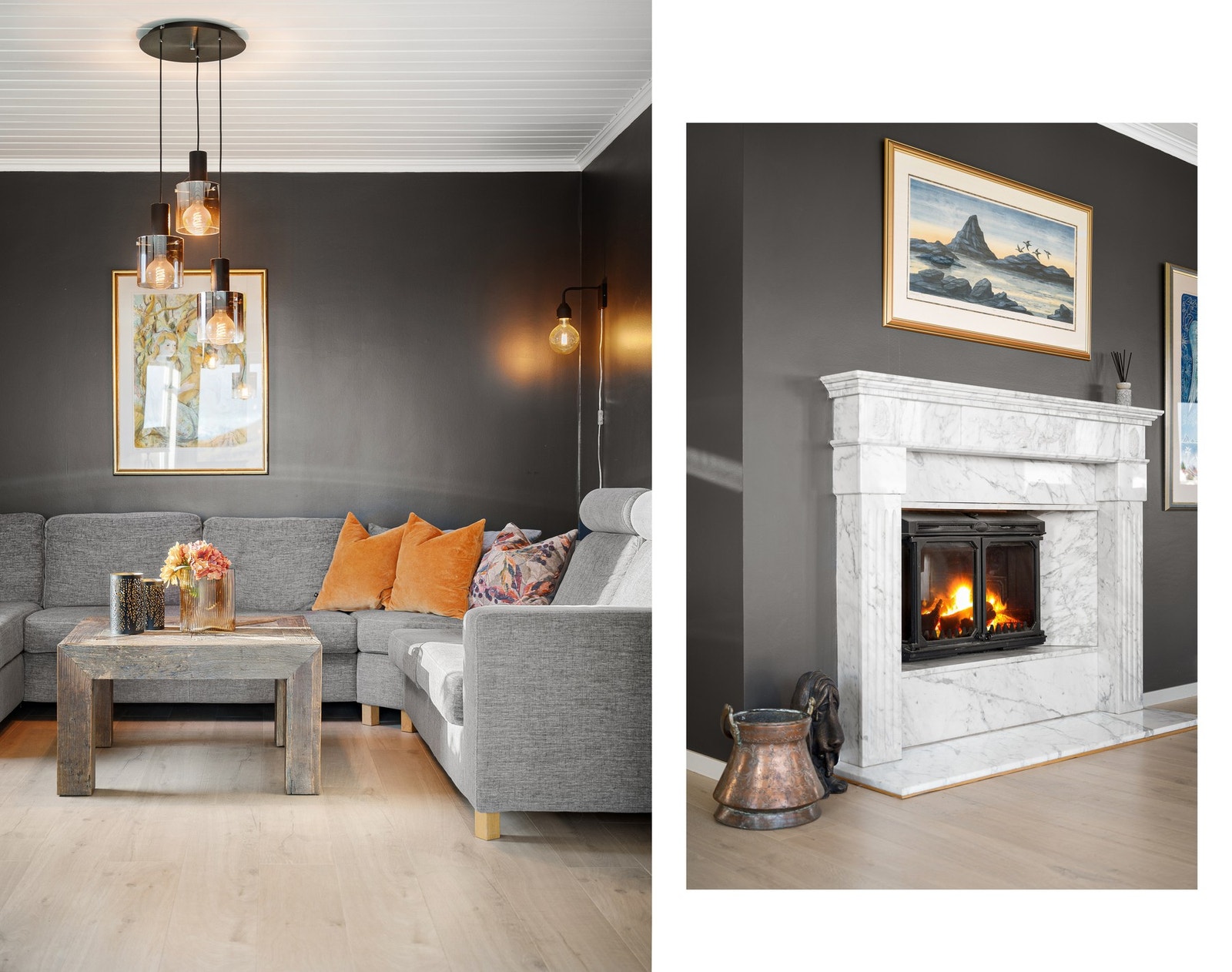 Den påkostede, elegante marmorpeisen er et vakkert syn for øyet og gir lun og deilig varme Galleribilde