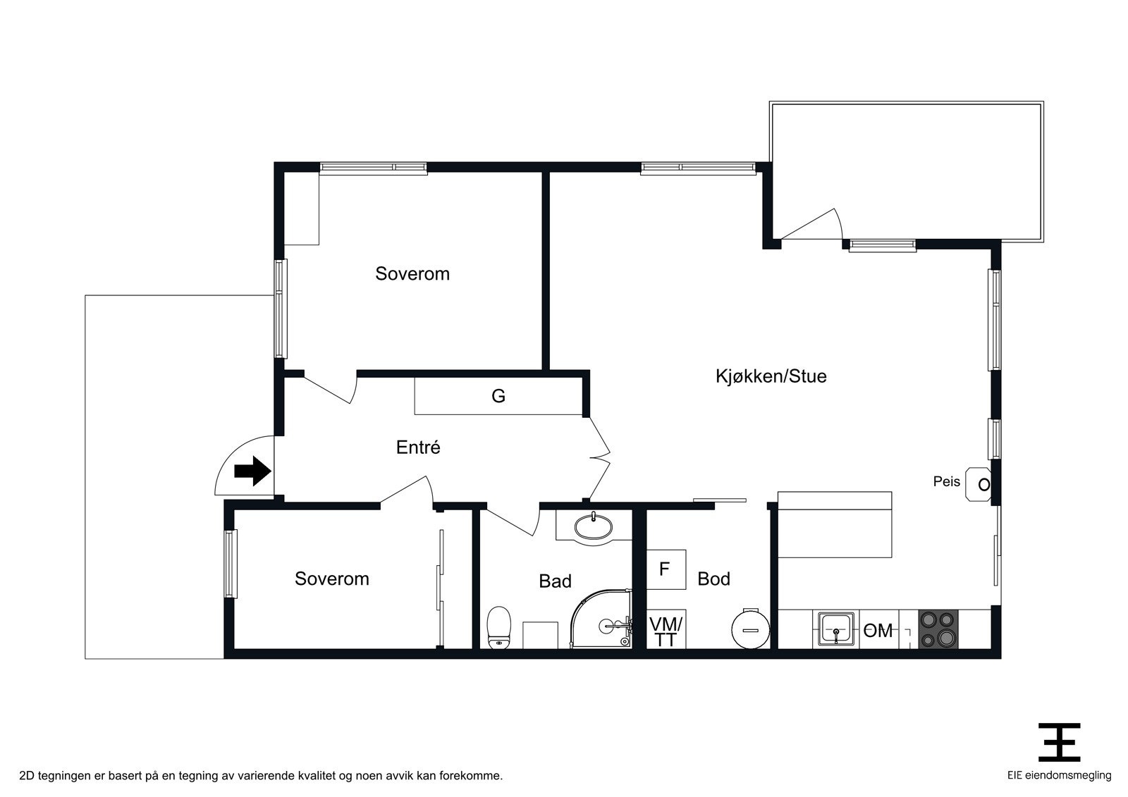 Plantegning - bod er fungerer som vaskerom Galleribilde