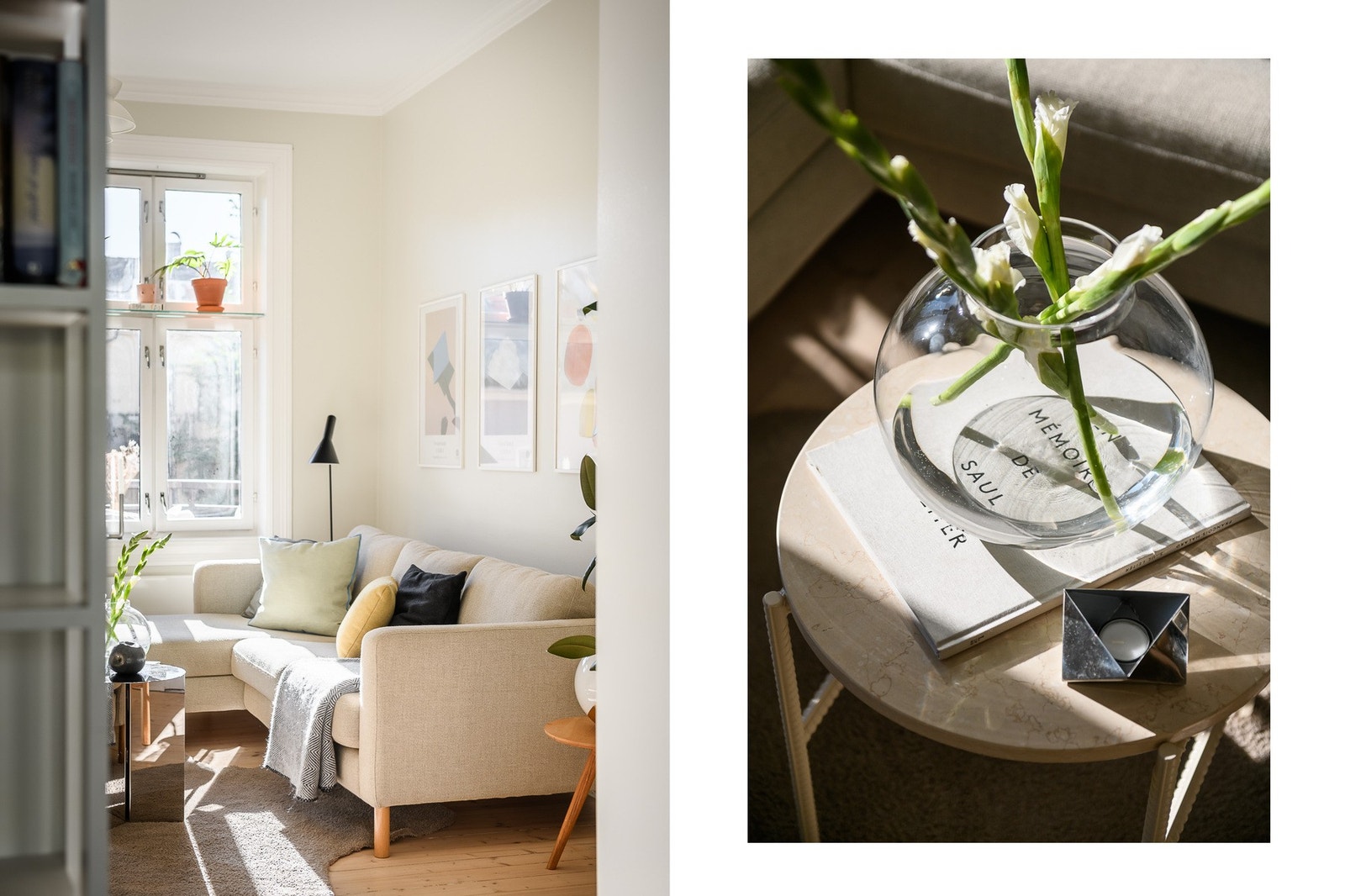 Når solen treffer stuevinduene strømmer dagslyset inn. Galleribilde