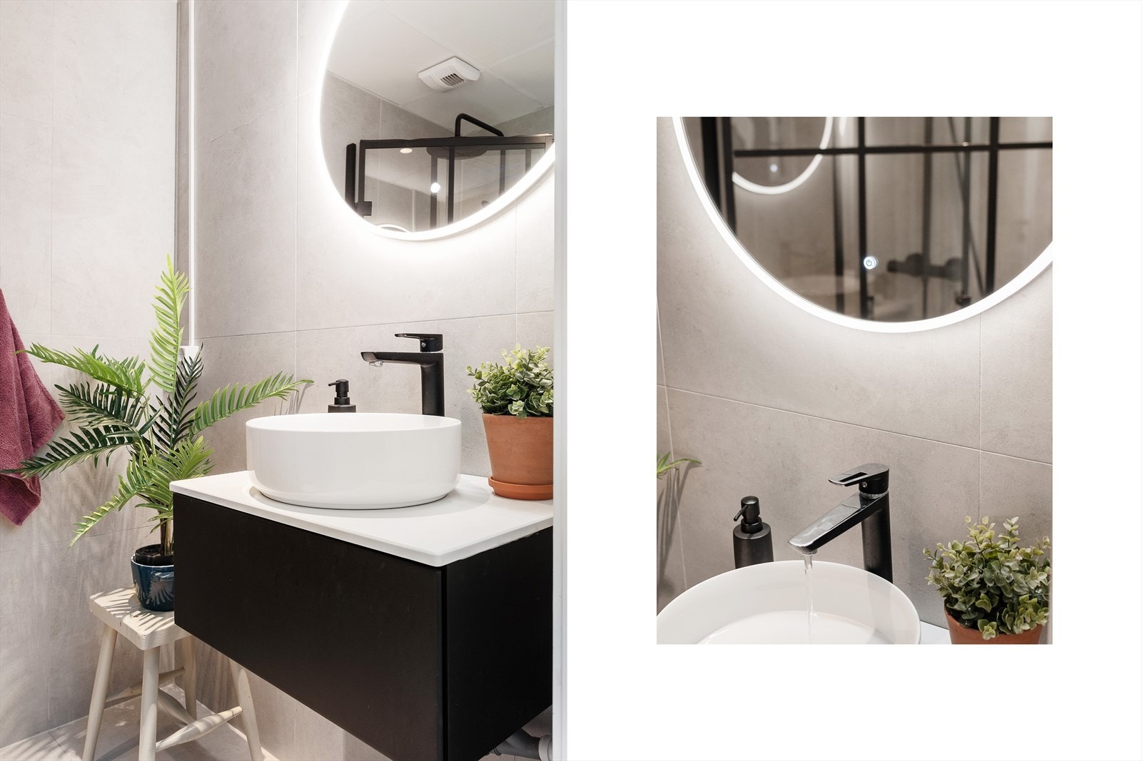 Meget delikat bad med lekre detaljer og opplegg for vaskemaskin Galleribilde