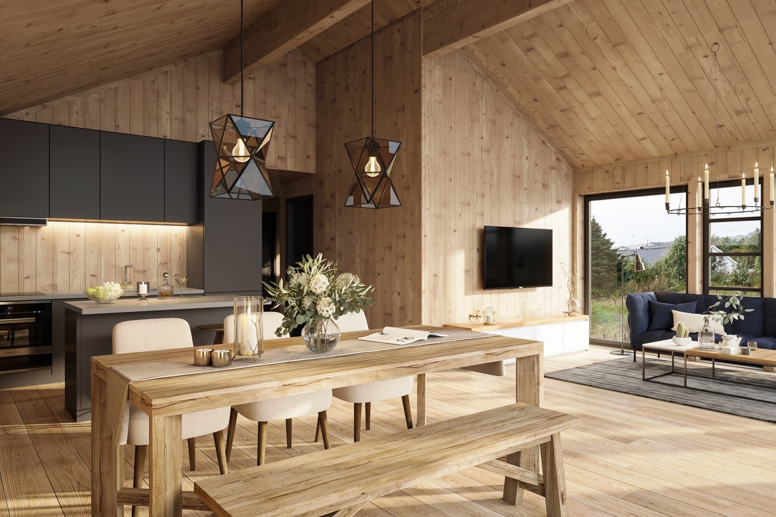 Det er gode maierialvalg - fliser med gulvvarme i alle rom bortsett fra soverom. Peisovn og varmepumpe i stue Galleribilde