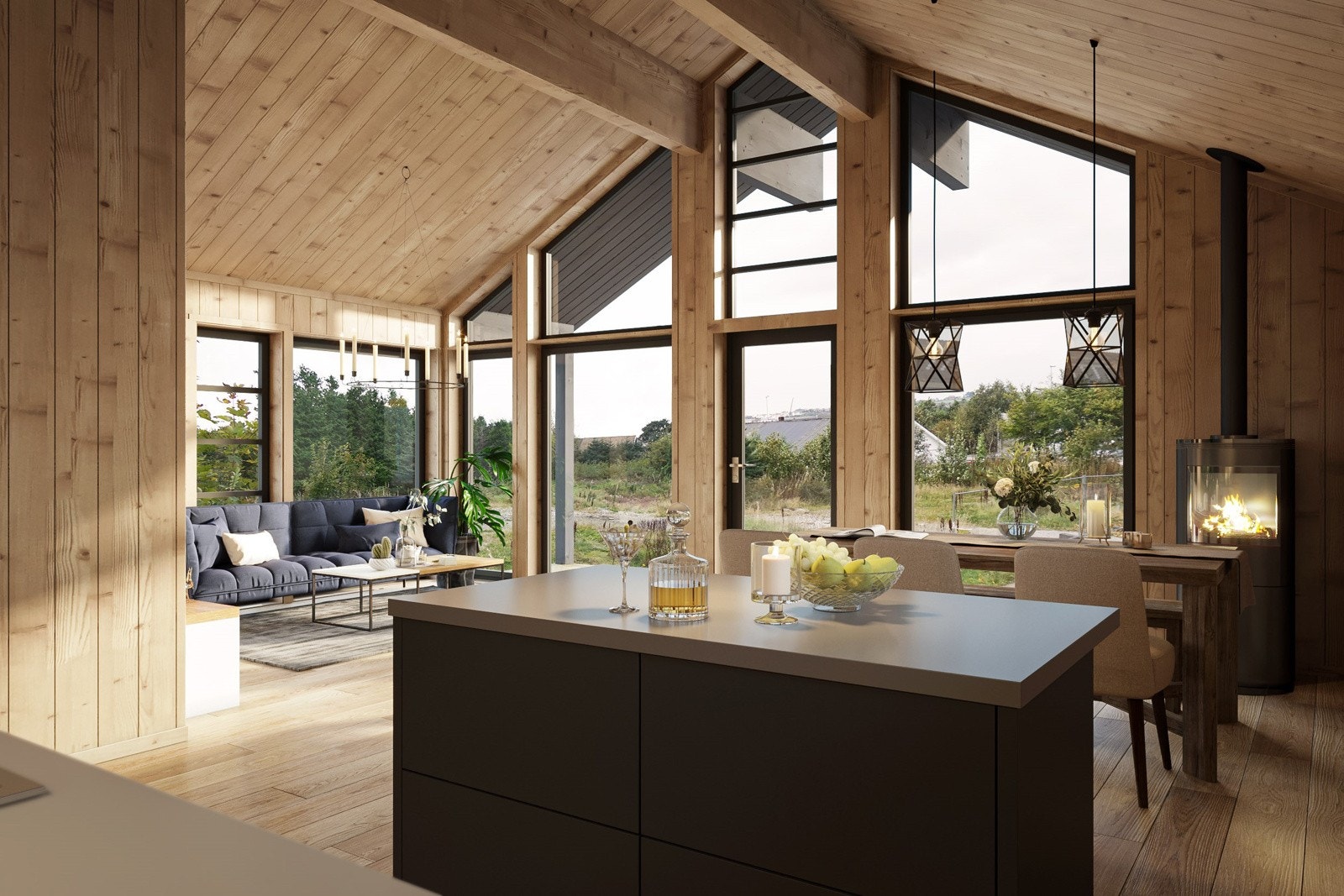 Store vindusflater som gir godt med dagslys og lar deg nyte utsikten av naturen i dens stadige forandring Galleribilde