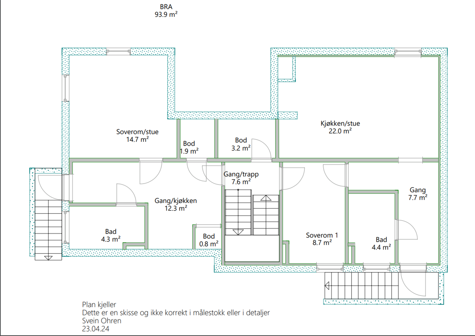 Kjelleren består av to leiligheter hvor begge har egen inngang utenfra, samt at man har tilgang via hoveddel om man vil benytte arealet selv Galleribilde